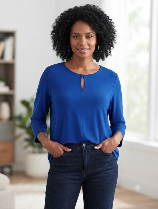 Susan Graver Tops - Susan Graver Large Royal Blue Keyhole Neck Top